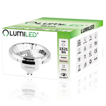 AR111 ES111 GU10 Светодиодная лампа 15 Вт = 100 Вт 4000K Нейтральный 24° Серебристый LUMILED