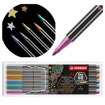 Stabilo flamastry pisaki metaliczne Pen 68 metallic 6 kolorów zestaw