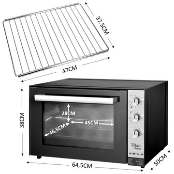 PIEKARNIK ELEKTRYCZNY MINI GRILL TIMER CZARNY XXL 2000W 70L