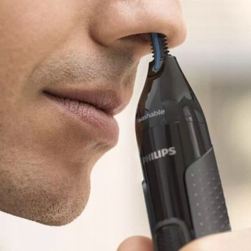 WODOODPORNY TRYMER PHILIPS DO NOSA USZU BRWI WŁOSÓW + ETUI NASADKI BATERIE