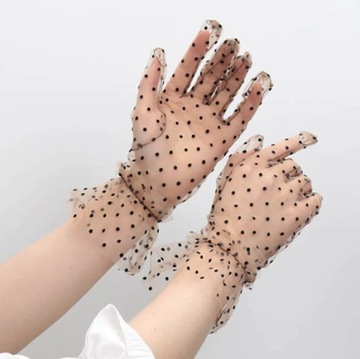 RĘKAWICZKI KORONKOWE TIUL ELEGANCKIE APRICOT