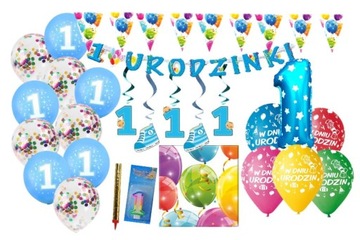 Balony w zestaw ROCZEK na pierwsze 1 urodziny z balon foliowy serwetki