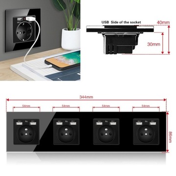 4 × СТЕКЛЯННЫЕ РОЗЕТКИ + 8 × ЧЕТЫРЕХРОЗЕТКИ USB 230 В