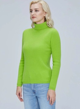 SWETER WEŁNIANY 100% WEŁNA MERINO PRĄŻKI LIMONKA