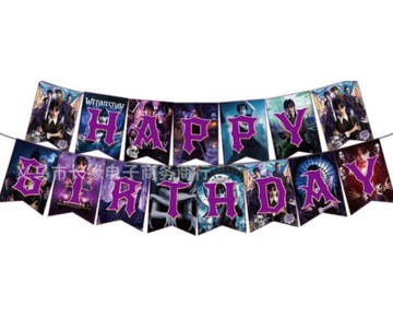 GIRLANDA BANER WEDNESDAY ADDAMS Rączka URODZINY