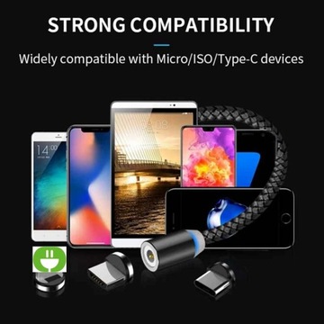 Магнитный USB-кабель, 1 м, светодиод, быстрая зарядка, USB-тип C, магнитное зарядное устройство Micro USB