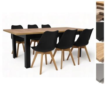 Stół rozkładany 90x160/200 6 krzeseł KOLORY