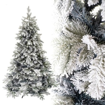 BIAŁA GĘSTA SZTUCZNA NAPRUSZANA CHOINKA PE 220 cm OŚNIEŻONA szron śnieg