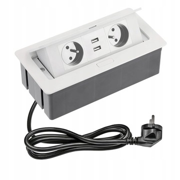 GNIAZDO CHOWANE WPUSZCZANE W BLAT SOFT 2xUSB BIAŁE
