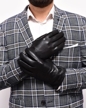 RĘKAWICZKI SKÓRZANE MĘSKIE CZARNE OCIEPLANE SKÓRA