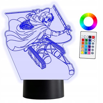 XL Lampka LED 3D Attack on Titan Levi Ackerman 16 kolorów + Pilot