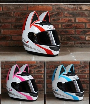 Motocyklowy Z Uszami Kota Kask Damski