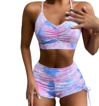 SPORTOWY STRÓJ KĄPIELOWY Z WYSOKIM STANEM TIE DYE