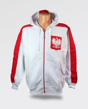 Bluza kibica z kapturem biała duże godło-M