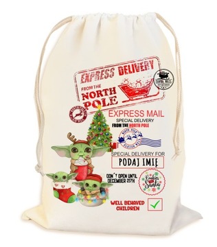 PEROSNALIZOWANY WOREK NA ŚWIĄTECZNY PREZENT POD CHOINKĘ Z IMIENIEM 23*34CM