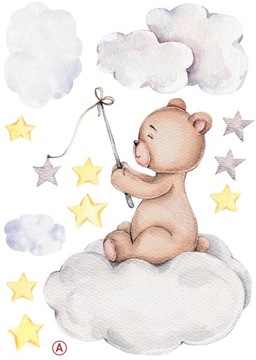 Наклейка на стену МЕДВЕДЬ КРОЛИК ОБЛАКО ЗВЕЗДЫ XL