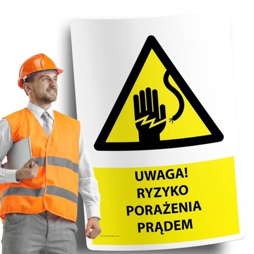 Naklejki BHP znak ostrzegawczy UWAGA RYZYKO PORAŻENIA PRĄDEM