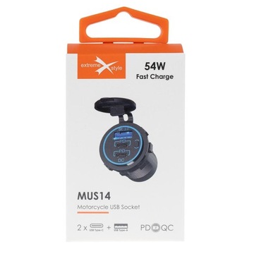 Мотоциклетная розетка 2x USB-C с зарядным устройством USB 54 Вт