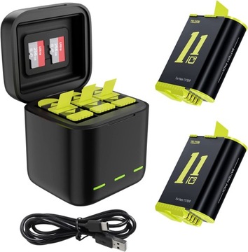 ЗАРЯДНОЕ УСТРОЙСТВО USB + 2 АККУМУЛЯТОРА 1750 мАч ДЛЯ GOPRO Hero 9 10 11 КОМПЛЕКТ