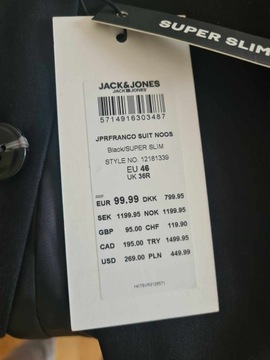 Мужской костюм супертонкий Jack & Jones, размер 46, черный