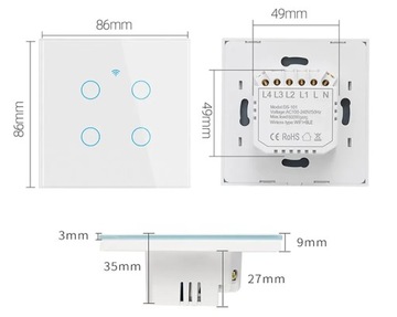 ВЫКЛЮЧАТЕЛЬ СТЕКЛЯННЫЙ WIFI ВЫКЛЮЧАТЕЛЬ СВЕТА БЕЛЫЙ ОДИНОЧНЫЙ TUYA SMART FI60