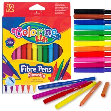 FLAMASTRY SZKOLNE pisaki mazaki markery dla dzieci COLORINO 12 kolorów