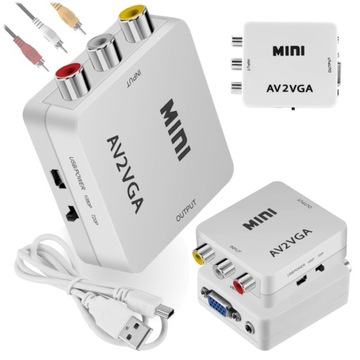 Konwerter obrazu i dźwięku z AV na VGA przejściówka przetwornik adapter