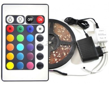TAŚMA LED RGB 5M WODOODPORNA ZASILACZ PILOT KOLOR