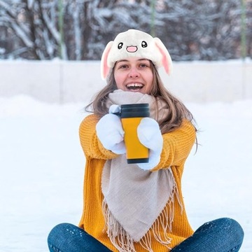 ШАПКА КРОЛИКА ДВИГАЮЩИЕ УШИ НАРЯД БЕЛОГО КРОЛИКА ДЛЯ ДЕВОЧКИ ЗИМОЙ