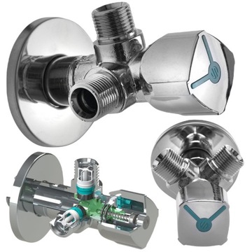 ZAWÓR 1/2 x 3/8 DO BATERII ZMYWARKI PRALKI ZAWOREK KĄTOWY PODWÓJNY Umywalki