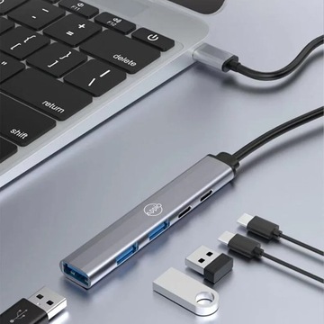 HUB USB-C Rozgałęźnik Rozdzielacz Portów Adapter SLIM 3x USB 2x USB-C PD