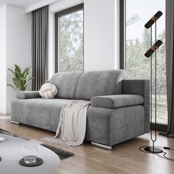 Jasnoszara kanapa z funkcją spania BONA sofa rozkładana sztruks wersalka