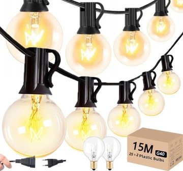 LAMPKI GIRLANDA ŚWIECĄCA OGRODOWA ZEWNĘTRZNA 15M 25 SZT ŁAŃCUCH ŚWIETLNY