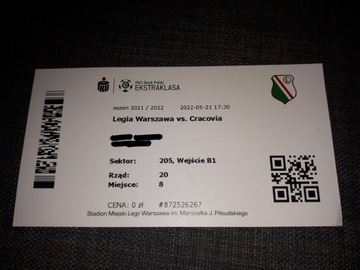 Bilet Legia Warszawa - Cracovia - 21.05.2022