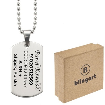 Nieśmiertelnik z łańcuszkiem + GRAWER + PUDEŁKO