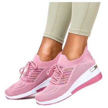 SNEAKERSY SPORTOWE OBUWIE NA KOTURNIE DAMSKIE LEKKIE MODNE MATERIAŁOWE r 37