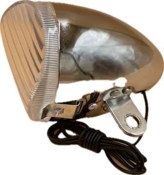 Lampa przód CHROM Retro żarówka dynamo srebrna