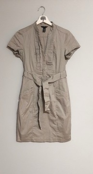 480. H&M beżowa sukienka szmizjerka z paskiem r S/M