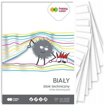 BLOK TECHNICZNY BIAŁY szkolny sztywny A4 HAPPY COLOR 170 g/m2 10 kartek