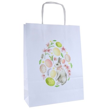 torba papierowa 24x10x32 z nadrukiem WIELKANOC pisanka z zajączkiem x1