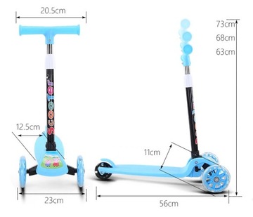 ДЕТСКИЙ ТРЕХКОЛЕСНЫЙ САМОКАТ, СВЕТЯЩИЙСЯ СИНИЙ ПЛАСТИК