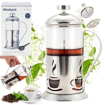 SZKLANY ZAPARZACZ DZBANEK HERBATA KAWA stalowy szklany 800ml OFENBACH