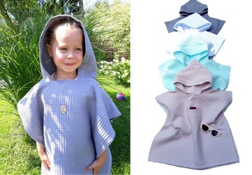 ПОНЧО с капюшоном, БАННОЕ ПОЛОТЕНЦЕ, вафельное, 1-2 года