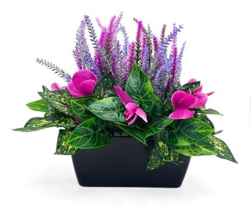 WRZOSY FIOŁKI KOMPOZYCJA SZTUCZNYCH KWIATÓW W DONICZCE