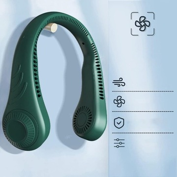 ПОРТАТИВНЫЙ НАШЕЙНЫЙ ВЕНТИЛЯТОР, РЕГУЛИРУЕМЫЙ USB, 1200 МАЧ, ЗЕЛЕНЫЙ