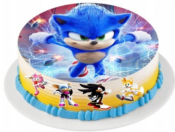 ZESTAW OPŁATEK NA TORT +4 POSTACIE + NAPIS - SONIC
