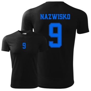 Koszulka piłkarska czarna na WF z nadrukiem 134 poliester juniorska 8lat