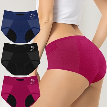 3-pak eleganckich damskich majtek menstruacyjnych, szczelna bielizna