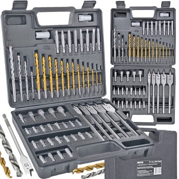 ZESTAW WIERTEŁ I BITÓW WIERTŁA ŁOPATKOWE BITY DREWNA METALU WALIZKA 57 EL