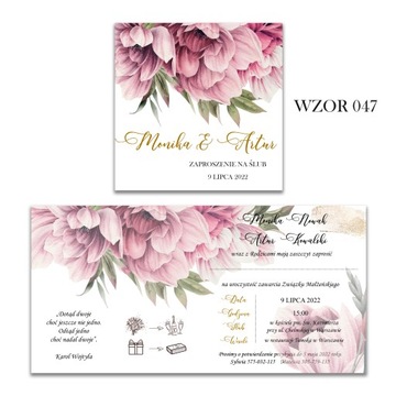 1szt ZAPROSZENIA NA ŚLUB WESELE PRSZYJĘCIE KOPERTA KWIATKI WZORY 042-050